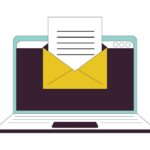 email-on-laptop-flat-line-color-isolated-object-virtual-communication-editable-clip-art-image-on-white-background-simple-outline-cartoon-spot-illustration-for-web-design-vector-1